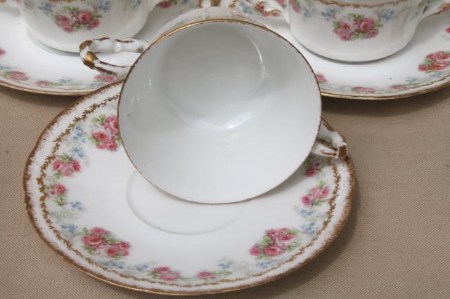 photo of Coronet Limoges vintage china bullion cups & saucers, set of 10 double handled soups #5