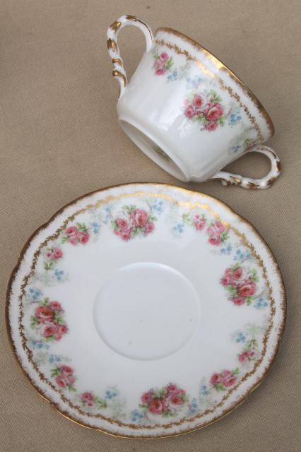 photo of Coronet Limoges vintage china bullion cups & saucers, set of 10 double handled soups #6