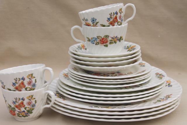 photo of Cottage Garden English Aynsley bone china, butterflies & flowers vintage dishes set for 4 #1