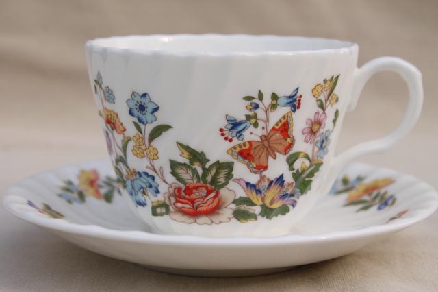 photo of Cottage Garden English Aynsley bone china, butterflies & flowers vintage dishes set for 4 #5