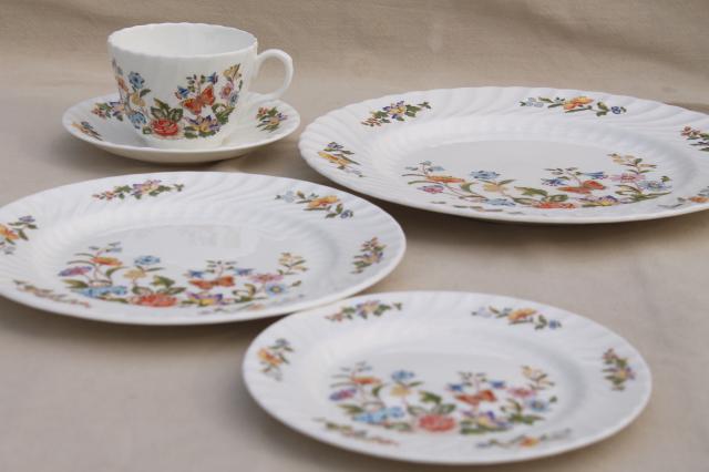 photo of Cottage Garden English Aynsley bone china, butterflies & flowers vintage dishes set for 4 #6