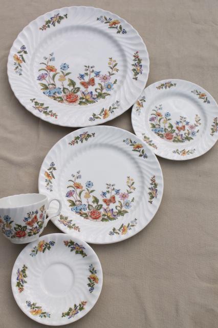 photo of Cottage Garden English Aynsley bone china, butterflies & flowers vintage dishes set for 4 #7