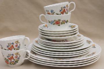 catalog photo of Cottage Garden English Aynsley bone china, butterflies & flowers vintage dishes set for 4