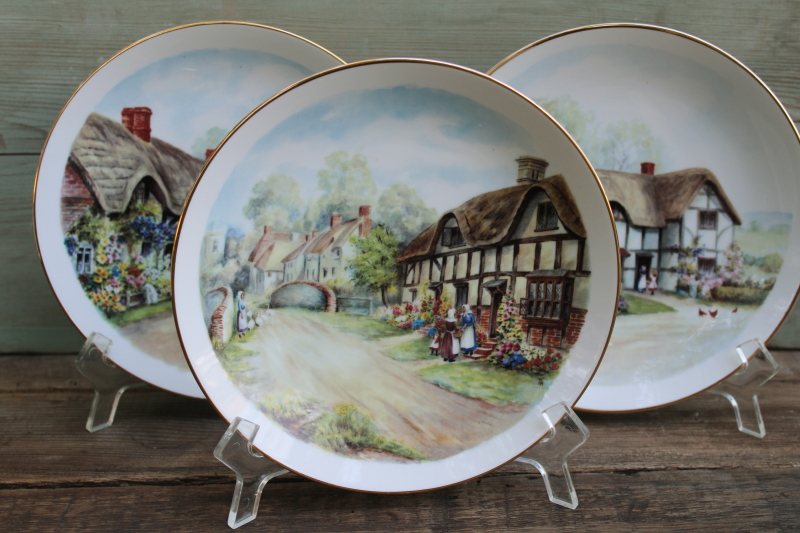 photo of Cottages of Rural England trio of vintage china plates English cottage scenes  #4