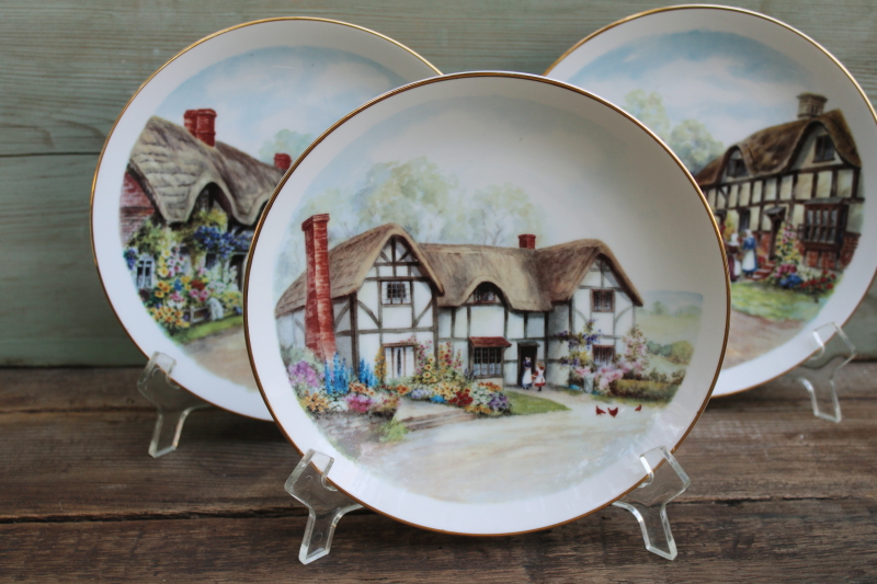 photo of Cottages of Rural England trio of vintage china plates English cottage scenes  #6