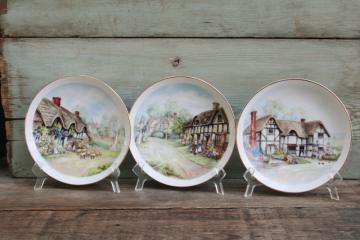 catalog photo of Cottages of Rural England trio of vintage china plates English cottage scenes 