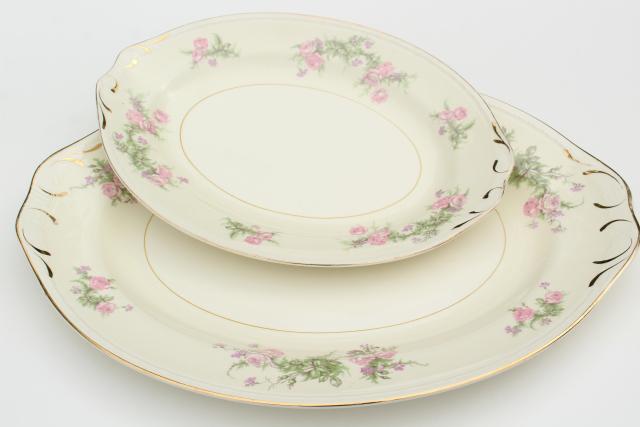 photo of Countess pink floral vintage Homer Laughlin Eggshell Georgian, large & small platters or trays #1