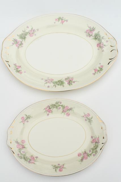 photo of Countess pink floral vintage Homer Laughlin Eggshell Georgian, large & small platters or trays #4