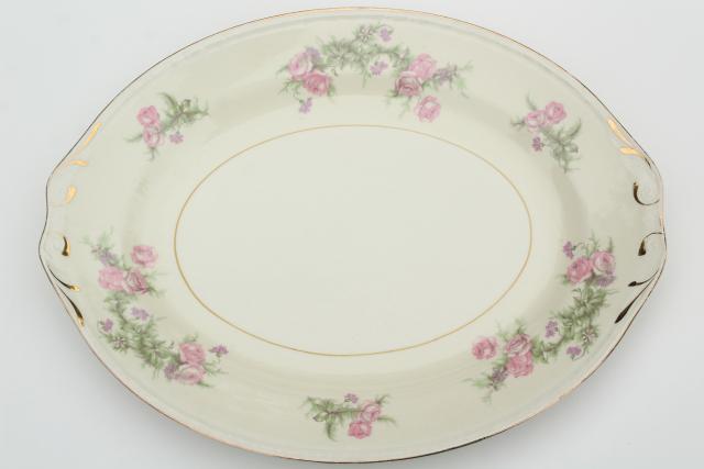 photo of Countess pink floral vintage Homer Laughlin Eggshell Georgian, large & small platters or trays #5