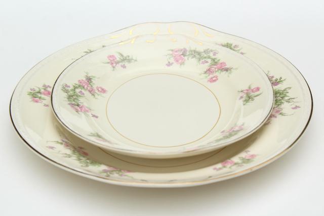 photo of Countess pink floral vintage Homer Laughlin Eggshell Georgian, large & small platters or trays #10