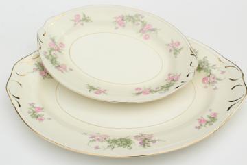 catalog photo of Countess pink floral vintage Homer Laughlin Eggshell Georgian, large & small platters or trays