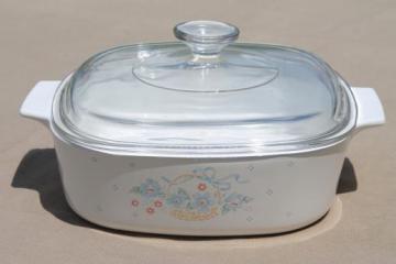 catalog photo of Country Cornflower Corning ware casserole, 2 liter baking pan w/ clear glass lid