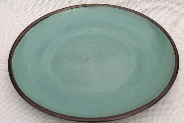 photo of Country Fare or Red Wing Village Green stoneware pottery, big platter & plates #3