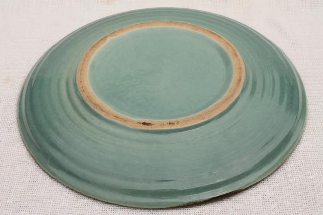 photo of Country Fare or Red Wing Village Green stoneware pottery, big platter & plates #5