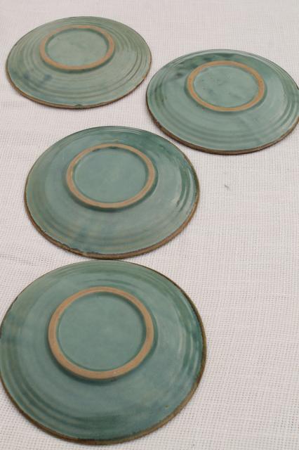 photo of Country Fare or Red Wing Village Green stoneware pottery, big platter & plates #8