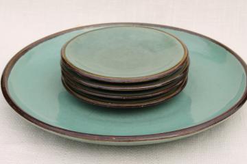 catalog photo of Country Fare or Red Wing Village Green stoneware pottery, big platter & plates