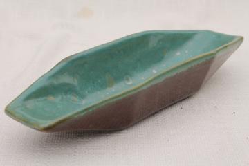 catalog photo of Country Fare or Red Wing Village Green stoneware pottery celery dish, pickle or relish