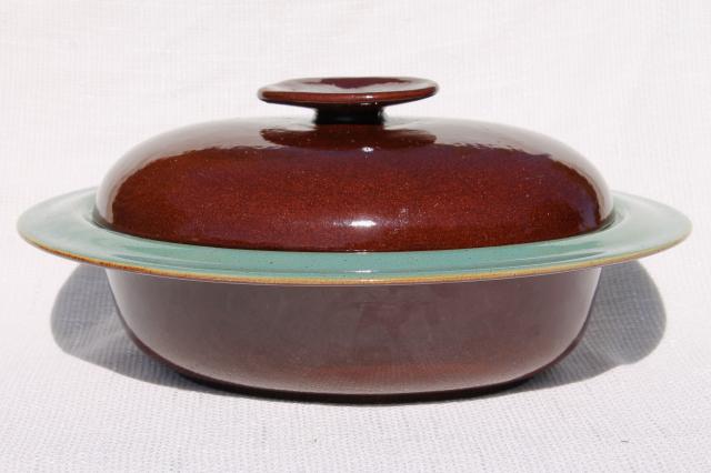 photo of Country Fare or Red Wing Village Green stoneware pottery, dome cover & deep platter #1