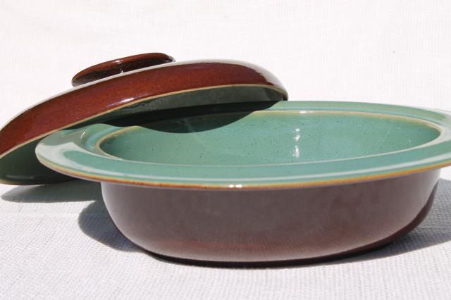 photo of Country Fare or Red Wing Village Green stoneware pottery, dome cover & deep platter #7