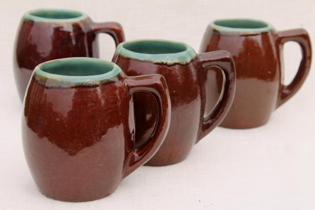 photo of Country Fare or Red Wing Village Green stoneware pottery, large beer steins, mugs or cider cups #1