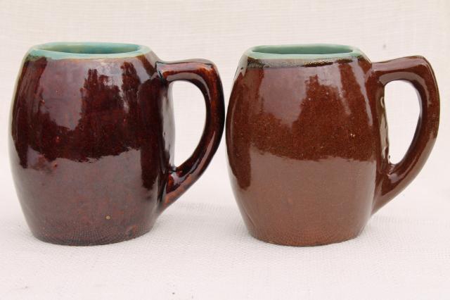 photo of Country Fare or Red Wing Village Green stoneware pottery, large beer steins, mugs or cider cups #2