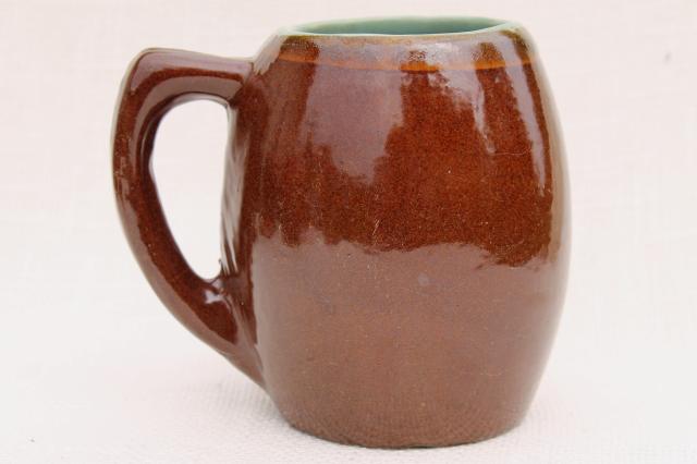 photo of Country Fare or Red Wing Village Green stoneware pottery, large beer steins, mugs or cider cups #8