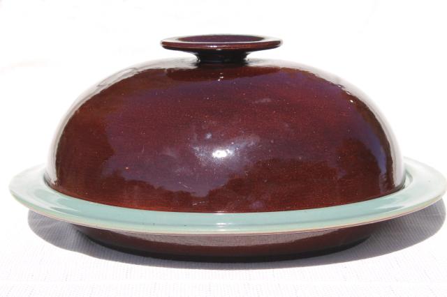 photo of Country Fare or Red Wing Village Green stoneware pottery, large dome cover & deep platter #1