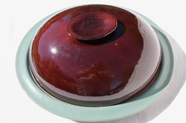 photo of Country Fare or Red Wing Village Green stoneware pottery, large dome cover & deep platter #3