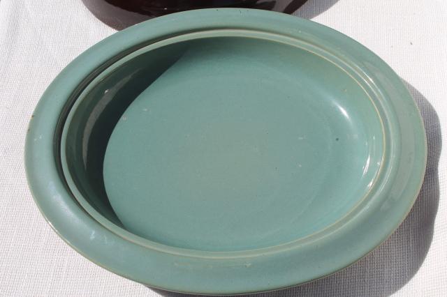 photo of Country Fare or Red Wing Village Green stoneware pottery, large dome cover & deep platter #4