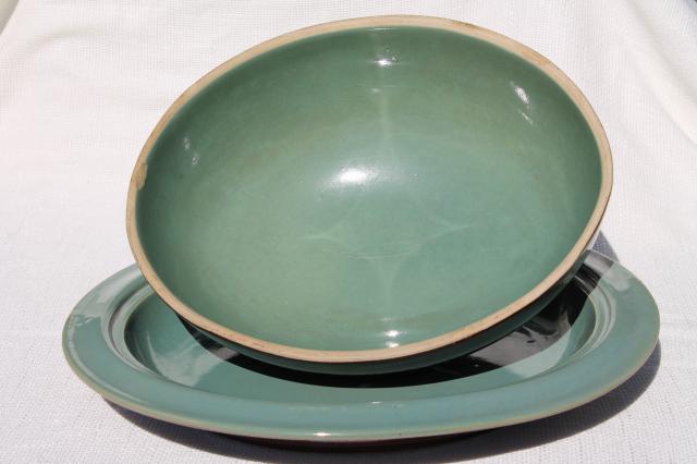 photo of Country Fare or Red Wing Village Green stoneware pottery, large dome cover & deep platter #7