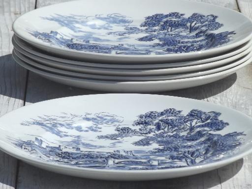 photo of Countryside blue & white vintage Wedgwood china dinner plates set of 6 #2