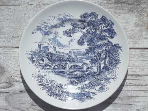 photo of Countryside blue & white vintage Wedgwood china dinner plates set of 6 #3