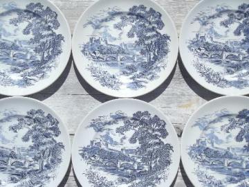 catalog photo of Countryside blue & white vintage Wedgwood china dinner plates set of 6