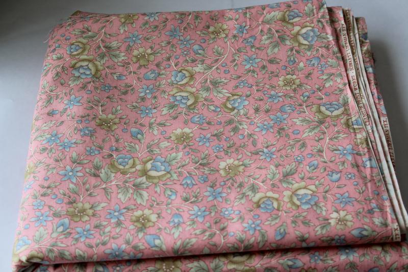 photo of Cranston Print Works Schwartz Liebman vintage cotton fabric, print floral blue on blush pink #1