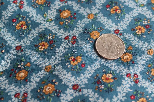 photo of Cranston Print Works cotton fabric, 80s vintage prairie style roses on teal green #2