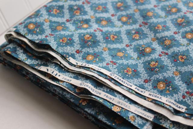 photo of Cranston Print Works cotton fabric, 80s vintage prairie style roses on teal green #3