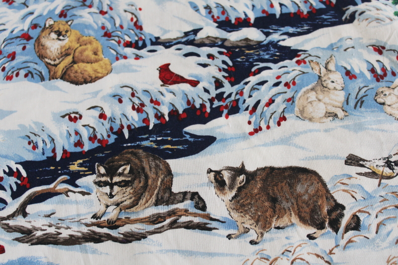 photo of Cranston print cotton fabric snow winter night sky w/ woodland animals, rustic Christmas #3