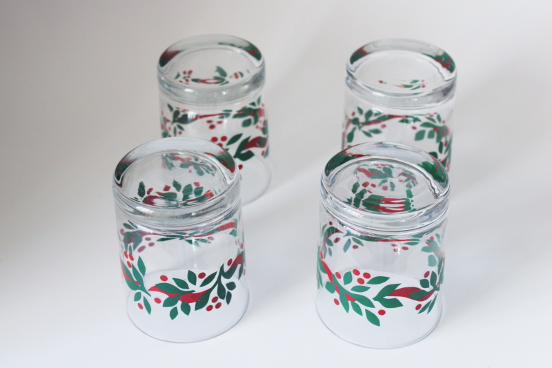 photo of Crate and Barrel Christmas holly old fashioned glasses, vintage lowballs set #2
