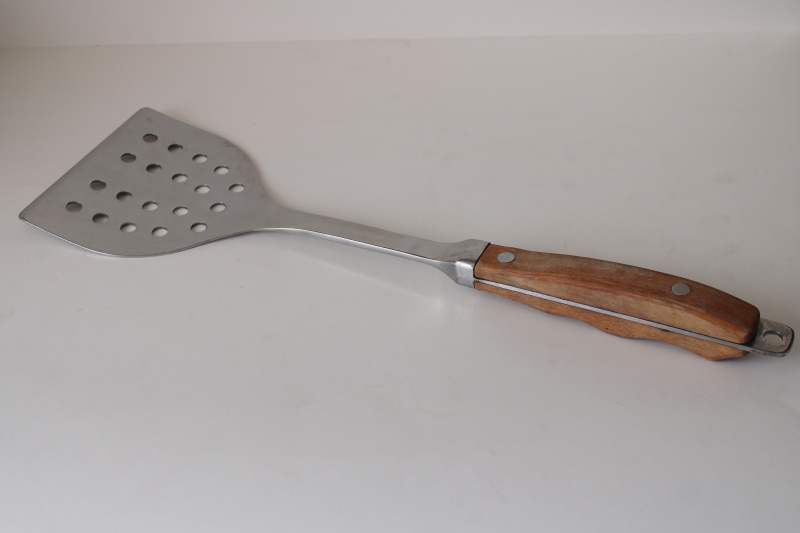 photo of Crate & Barrel large heavy stainless spatula, grill or kitchen utensil w/ wood handle  #1
