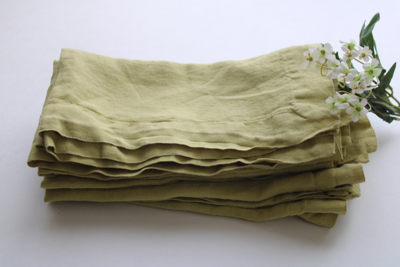 photo of Crate and Barrel pear green 100% linen napkins, vintage cloth napkins set of 6  #1