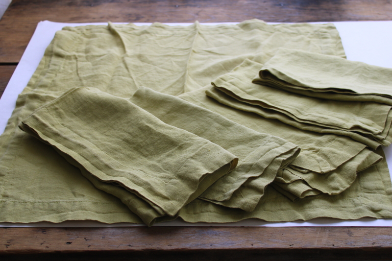 photo of Crate and Barrel pear green 100% linen napkins, vintage cloth napkins set of 6  #5