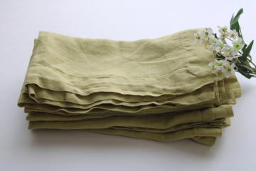 Crate and Barrel pear green 100% linen napkins, vintage cloth napkins set of 6 