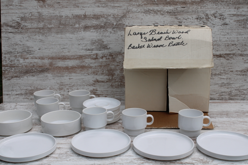 photo of Crate & Barrel vintage Trend Pacific Japan all white dinnerware, Bauhaus minimalist mod stackable dishes  #5