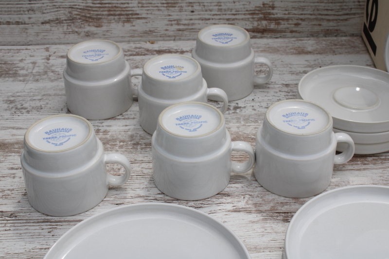 photo of Crate & Barrel vintage Trend Pacific Japan all white dinnerware, Bauhaus minimalist mod stackable dishes  #7