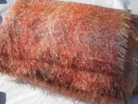 photo of Creagaran - Scotland blanket, vintage red / orange plaid mohair wool throw #4