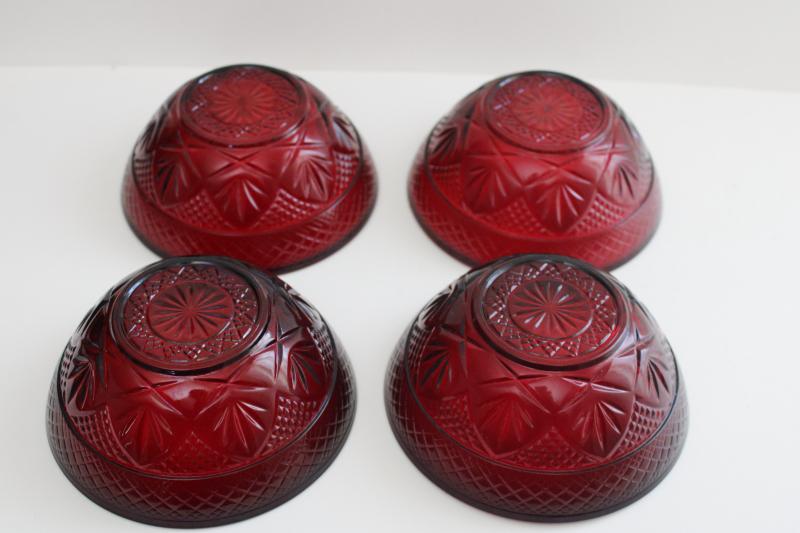 photo of Cris d'Arques ruby red glass bowls set of four, 1990s vintage Antique pattern #3