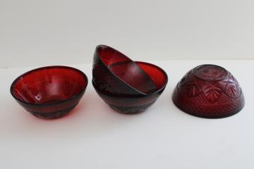 Cris d'Arques ruby red glass bowls set of four, 1990s vintage Antique pattern