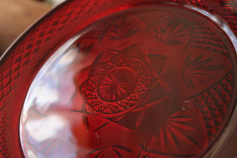 photo of Cris d'Arques ruby red glass dinner plates, 1990s vintage Antique pattern #2