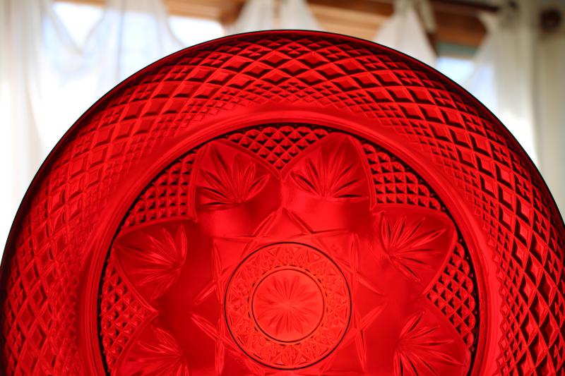 photo of Cris d'Arques ruby red glass dinner plates, 1990s vintage Antique pattern #3