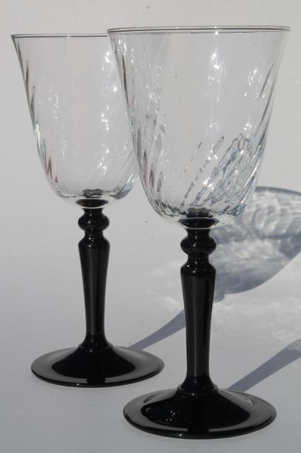 photo of Cristal D'Arques France goblets, wine or water glasses Onyx black stem / crystal clear bowls #2